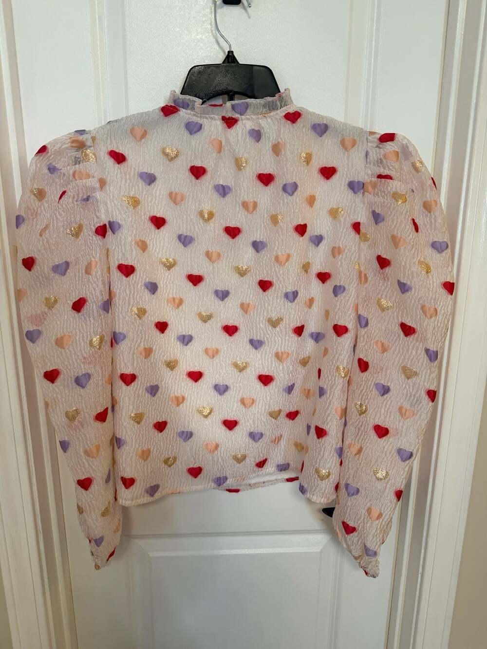 THML Heart Print Blouse Size XS Long Sleeve Multicolored Puffed - Picture 5 of 6